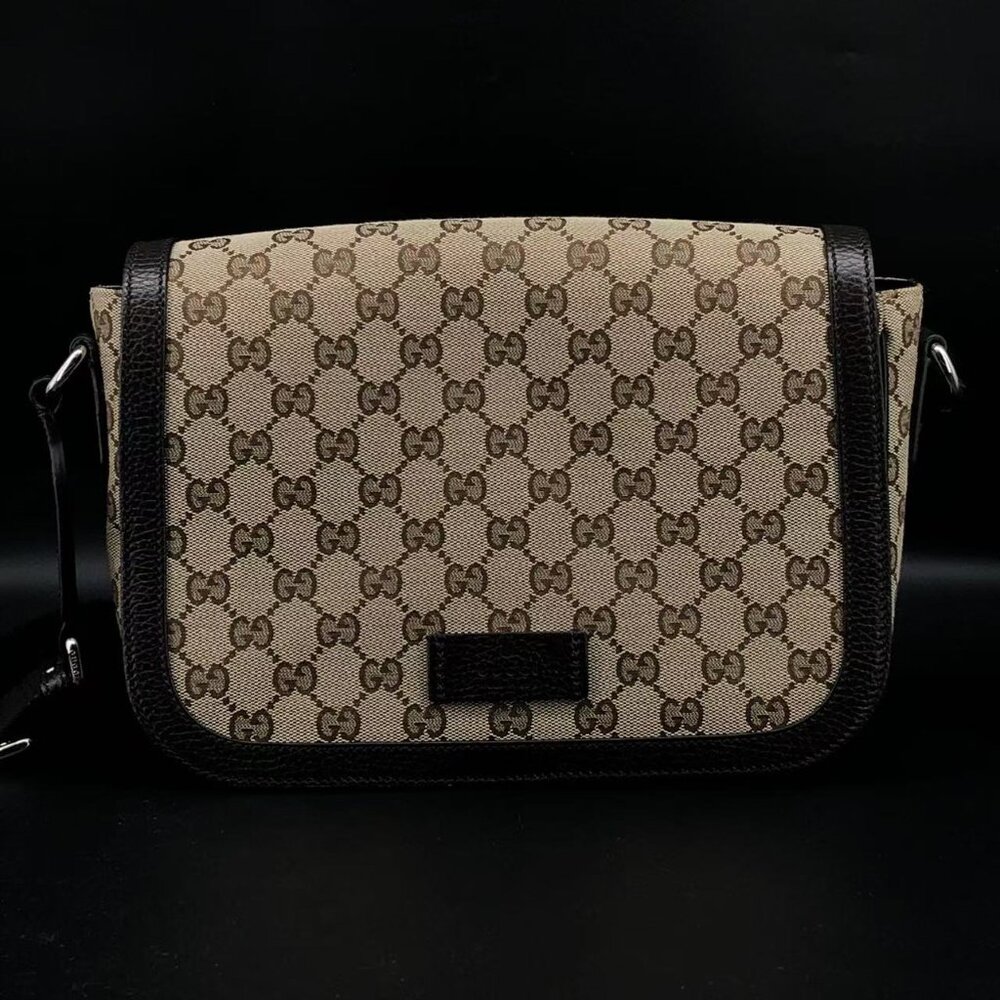 Gucci Tan and Black Monogram Shoulder Bag